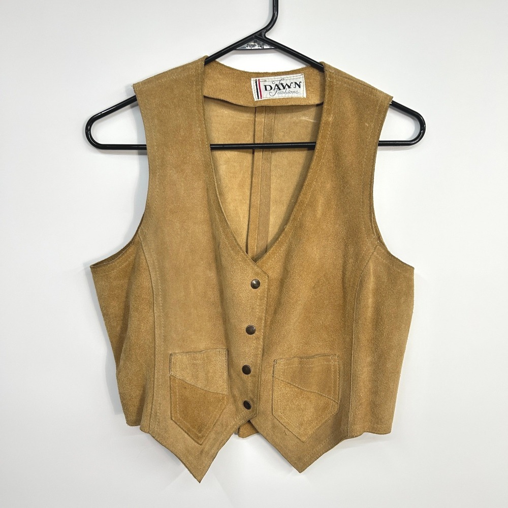 Vintage Tan Suede Western Snap Front Vest M Boho Ranchcore Festival Boho‎ Layer